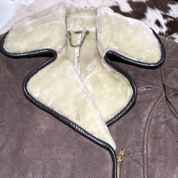 VINTAGE MAGGIE LAWRENCE LEATHER SHEARLING BIKER JACKET SIZE PETITE SMALL - Picture 2 of 14